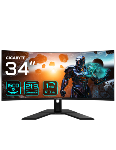 GIGABYTE GS34WQC 34" Monitor de juegos curvo WQHD - 3440 x 1440 (WQHD), 300Hz, 1ms, 250 cd/m², FreeSync Premium, preparado para 