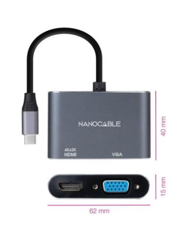 NANOCABLE CONVERSOR USB-C/M A HDMI/H-VGA/H 4K GRIS 15 CM