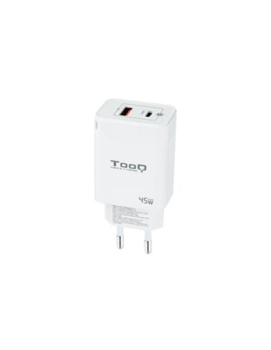 TooQ Cargador de Pared GaN USB-C/PD + USB-A/QC 45W, Blanco