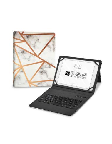 SUBBLIM Funda con Teclado Keytab Pro BT Trendy Marmol Blanco