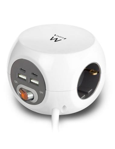 EWENT REGLETA 3 TOMAS SHUCKO + 2 PUERTOS USB-C + 2 PUERTOS USB (3.4 A / 17W)