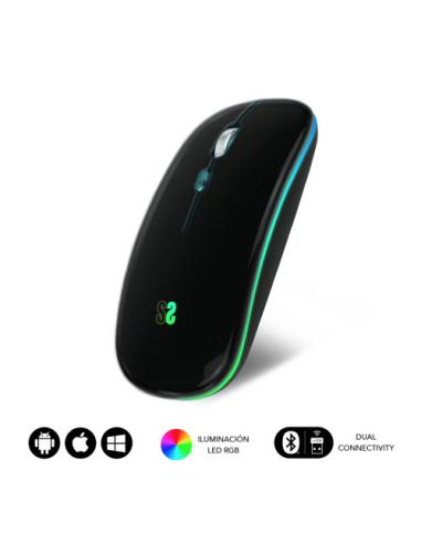 RATÓN ÓPTICO INALÁMBRICO 2.4G Y BT RGB LED DUAL FLAT MOUSE BLACK