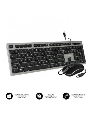 SUBBLIM Teclado Ergonómico y ratón con cable USB Plano Silencioso Gris/Negro Ergo