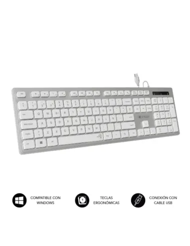 SUBBLIM Teclado Ergonómico con cable USB Plano Silencioso Plateado/Blanco Ergo