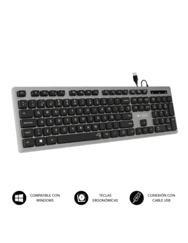 SUBBLIM Teclado Ergonómico con cable USB Plano Silencioso Gris/Negro Ergo