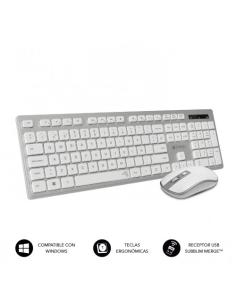 SUBBLIM Teclado Ergonómico y ratón inalámbricos Plano Silencioso Plateado/Blanco Ergo