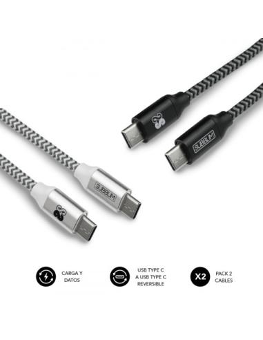 SUBBLIM PACK 2 CABLES USB TIPO USB-C A USB-C 1 M BLACK/SILVER