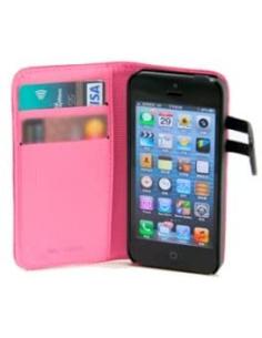 FUNDA WAZZABEE PARA IPHONE 5 POLIPIEL, MARCO INTERIOR PLASTICO, CIERRE MAGNETICO, ROSA (WB-M30WP-PK)