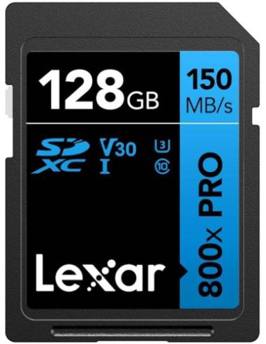 LEXAR 128GB PROFESSIONAL 800X PRO SDXC UHS-I CARDS,  UP TO 150MB/S READ 45MB/S WRITE C10 V30 U3