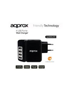 CARGADOR APPROX 4 PUERTOS USB NEGRO APPUSBWALL4PB