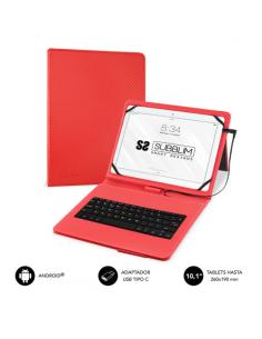 SUBBLIM Funda con Teclado Micro USB - USB C KEYTAB PRO USB 10,1" Red