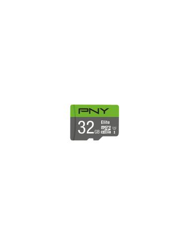 MEMORIA MICROSDHC PNY 32GB ELITE 100MB/S CON ADAPTADOR NEGRO VERDE GRIS P-SDU32GU185GW-GE