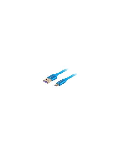 CABLE LANBERG USB TIPO-C MACHO A USB TIPO-A MACHO SOPORTA SUPERCARGA 5A CARCASA ALUMINIO 1M AZUL CA-USBO-21CU-0010-BL