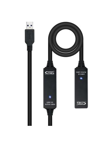 CABLE ALARGADOR NANOCABLE USB 3.0 TIPO-A MACHO A USB TIPO-A HEMBRA CON AMPLIFICADOR 10 METROS NEGRO 10.01.0312