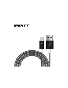 Eightt Cable USB a MicroUSB 1Mts trenzado de Nylon Negro. Carcasa de aluminio