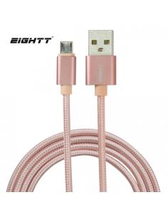 Eightt Cable USB a MicroUSB 1Mts trenzado de Nylon Rosa. Carcasa de aluminio