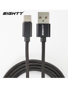 Eightt Cable USB a Type C 1Mts trenzado de Nylon Negro. Carcasa de aluminio