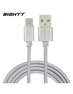 Eightt Cable USB a Type C 1Mts trenzado de Nylon Plata. Carcasa de aluminio