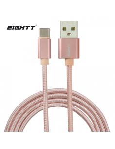 Eightt Cable USB a Type C 1Mts trenzado de Nylon Rosa. Carcasa de aluminio