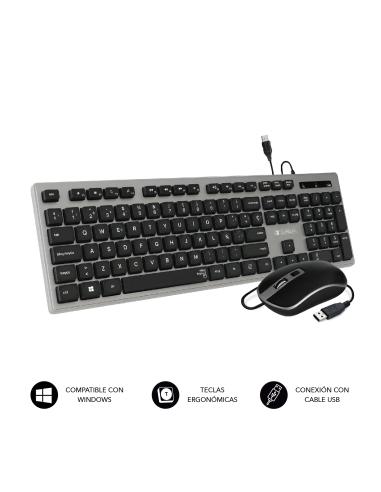 SUBBLIM Teclado y raton ergonomico cable usb negro gris