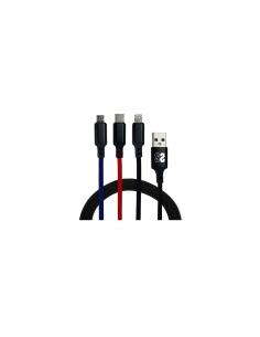 SUBBLIM Cable Premium 3 in 1 USB A - (Micro USB+Type C+Lightning) 1 m Negro, Azul, Rojo