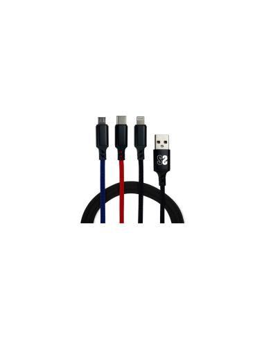 SUBBLIM Cable Premium 3 in 1 USB A - (Micro USB+Type C+Lightning) 1 m Negro, Azul, Rojo