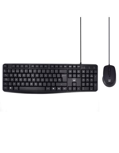 Ewent Teclado USB QWERTY Español+ Raton Ambidextro Optico Negro