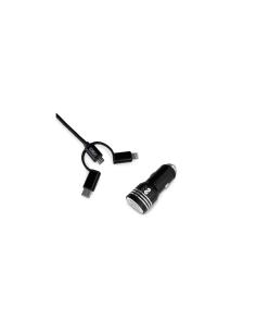 SUBBLIM Cargador Coche 2xUSB Dual Car Charger Alum 2.4A + Cable 3 in 1 negro