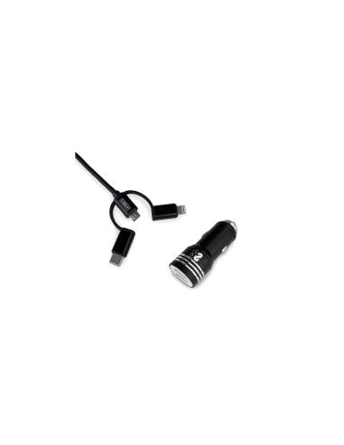 SUBBLIM Cargador Coche 2xUSB Dual Car Charger Alum 2.4A + Cable 3 in 1 negro