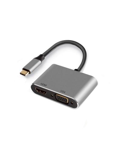 Ewent EW9700 adaptador de cable de vÍ­deo 0,15 m USB Tipo C HDMI + VGA (D-Sub) Negro, Plata