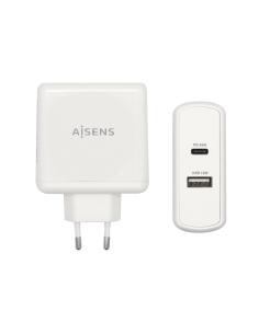 AISENS Cargador 57 W, 1x USB-C PD3.0 45 W, 1x USB-A 5 V / 2.4 A 12 W, Blanco