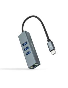 Nanocable Conversor USB-C a Ethernet Gigabit + 3XUSB 3.0, Aluminio, Gris, 15 cm