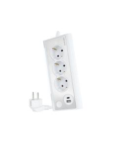 Nanocable Regleta de Sobremesa con 3 Tomas de Tierra y 2 USBÂ´s con Luz, Blanco