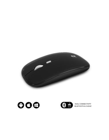 SUBBLIM Ratón Í?ptico Inalámbrico 2.4G y Bluetooth Dual Flat Mouse Recargable Negro