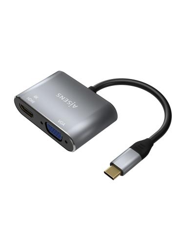 AISENS Conversor USB-C a VGA/HDMI 4K, USB-C/M-VGA/H-HDMI/H, Gris, 15CM