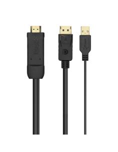 AISENS Cable Conversor Activo HDMI 2.0 + USB Alim. a DISPLAYPORT V1.2, HDMI/M-USB/M-DP/M, Negro, 1.8M