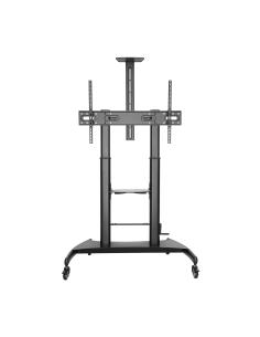 AISENS Soporte de Suelo ECO con Ruedas y Manivela, Bandeja para DVD y Soporte de Cámara para Monitor/TV 100Kg de 60-100, Negro