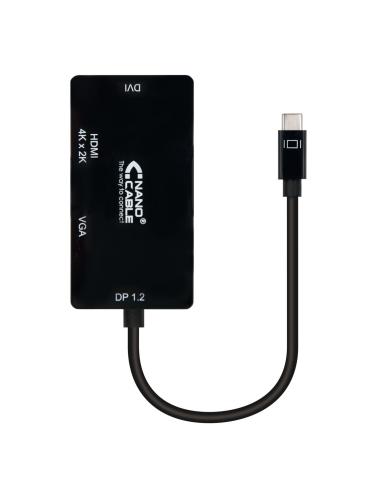 Nanocable Conversor USB-C a VGA / DVI / HÐ?Ð¬Ð¨, 3 En 1. USB-C/M-VGA/H-DVI/H-HDMI/H 4K, Negro, 10 cm