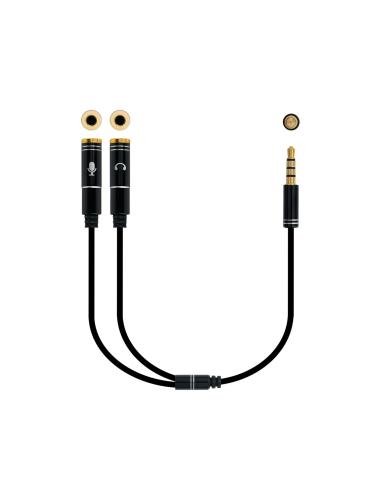 Nanocable Cable adaptador Audio Jack 3.5/M 4pines - 2xJack 3.5/H 3pines, negro, 30 cm