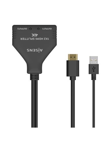 AISENS HDMI Duplicador 4K@30HZ 1Í?2 con Alimentación USB y Cable, Negro, 30 cm