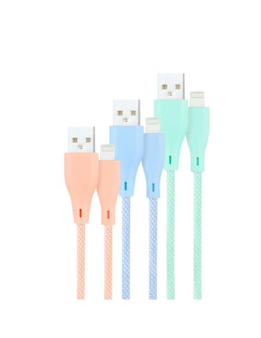 Nanocable 3 Cables Lightning a USB 2.0, Lightning/M-USB A/M, Mallados, Rosa, Azul y Verde, 1 m