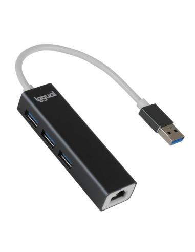 Iggual hub usb-a 3 puertos usb 3.0 + rj45 gigabit