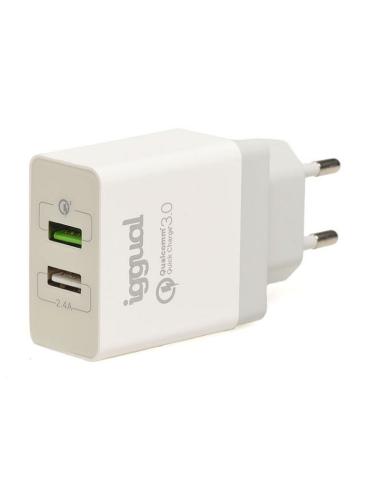 Iggual cargador doble 2xusb carga rápida qc3.0 30w