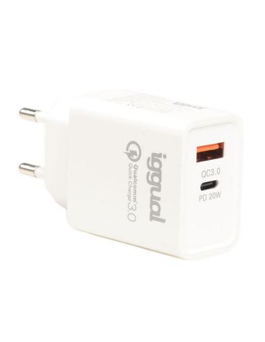 Iggual cargador doble usb qc3.0 + tipo c pd 20w