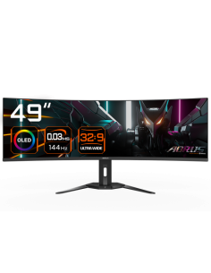 GIGABYTE Monitor de juegos curvo CO49DQ OLED - 5120x1440 (DQHD), 1800R, 144Hz, 0.03ms, KVM, FreeSync Premium Pro, HDMI 2.1